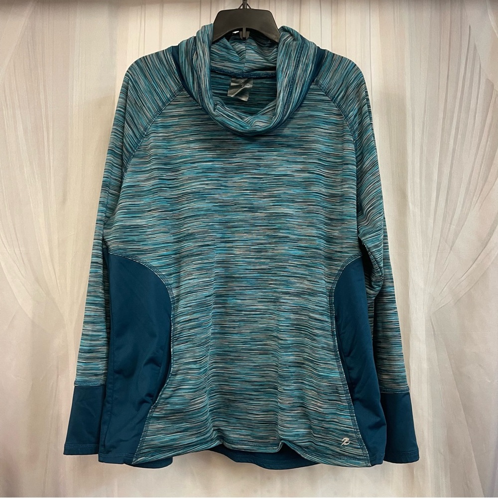 Energy Zone Teal Striped Cowl Neck Top